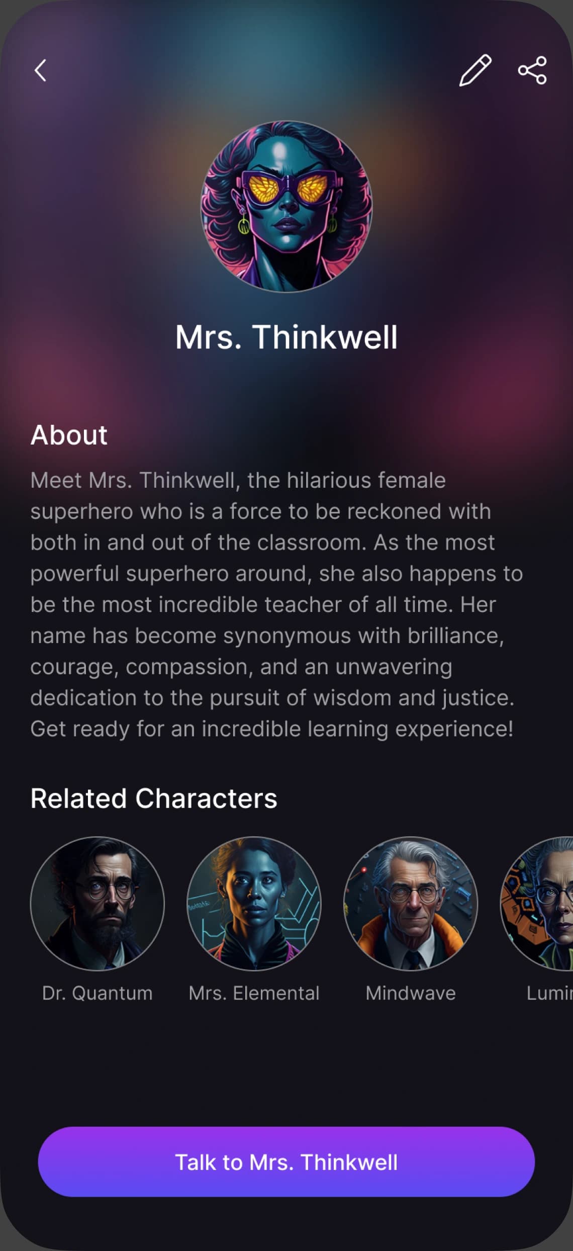 TalkToo character page on a phone